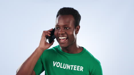 Black-man,-happy-and-volunteer-phone-call