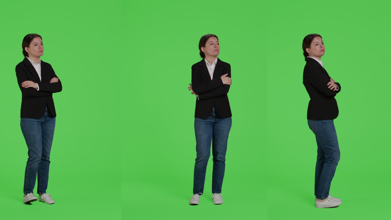 Businesswoman Posing in Front of Green Screen