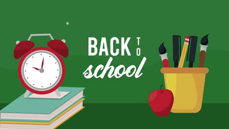 back to school lettering with alarm and supplies