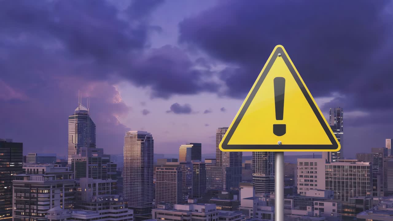 Warning Sign in Urban Cityscape
