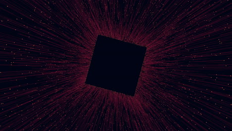 glowing futuristic cube with neon lines and dots in black galaxy