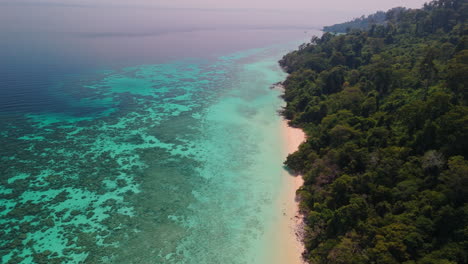 tropical island paradise beach with turquoise water and coral reef