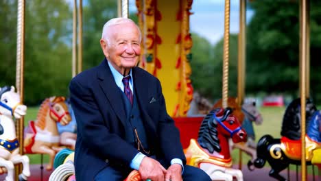 elderly man sitting on a carousel