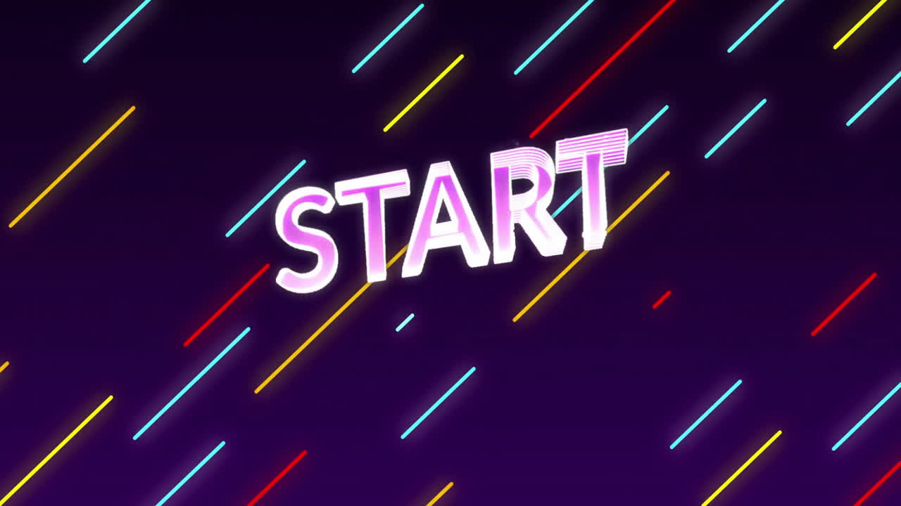 comenzar la animación de texto sobre líneas diagonales coloridas en fondo oscuro