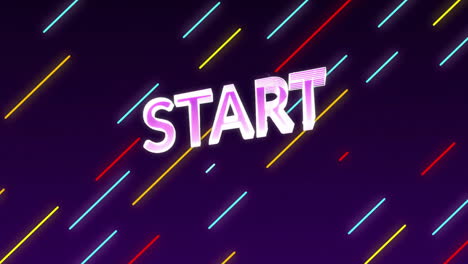 start text animation over colorful diagonal lines on dark background