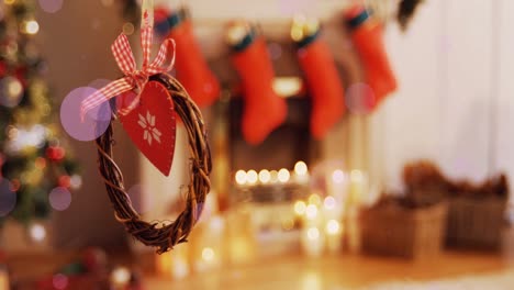 animación de puntos violetas que se mueven sobre la decoración de navidad
