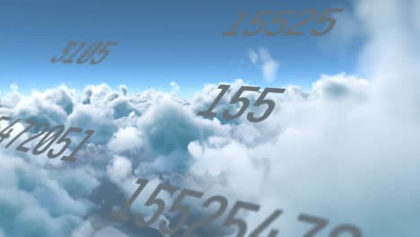 animation of numbers data processing over clouds