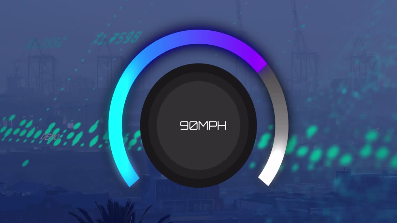Animation of red turning blue and pink city buildings on black