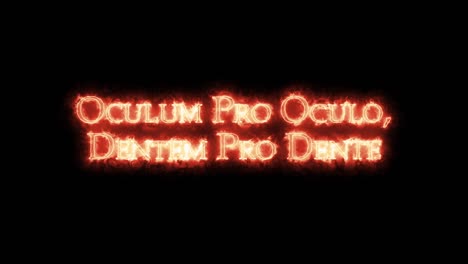 oculum pro oculo dentem pro dente written with fire. loop