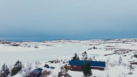 Cabins-In-The-Winter-Nature-Near-Verran-Municipality,-Indre-Fosen-Norway