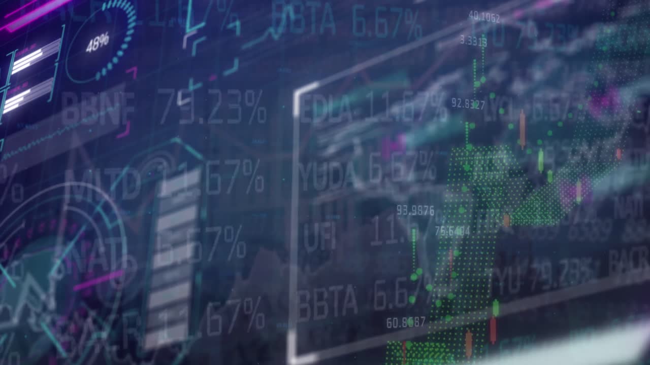 Animation of financial data processing and statistics over world map