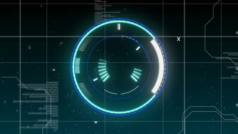 animación de escaneo de alcance circular con una cuadrícula e información en negro