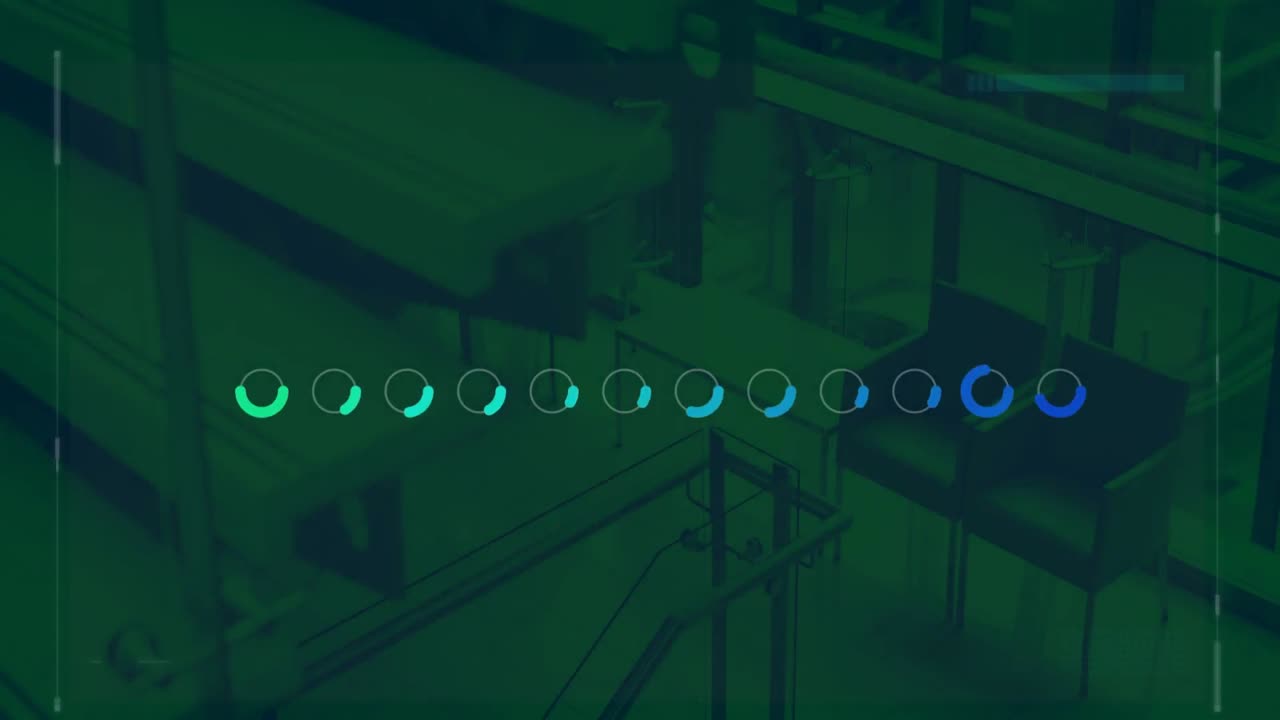 Digital interface with icons against empty office