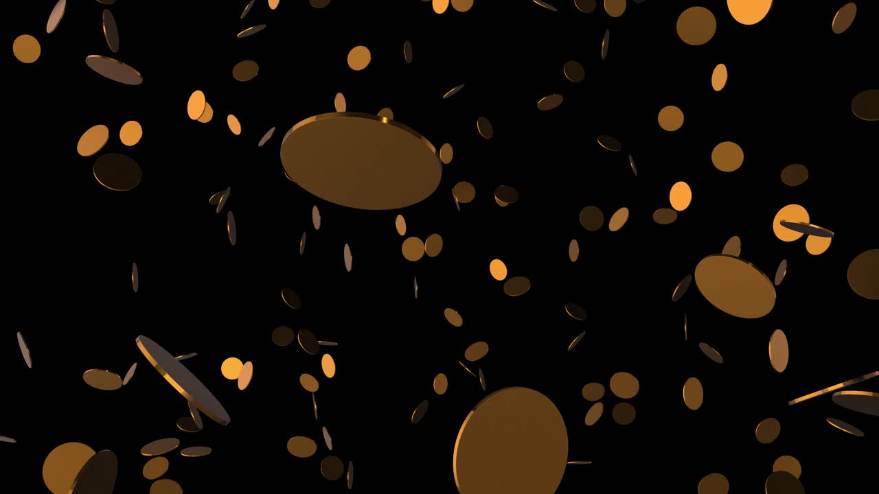 黒い背景に大量の金貨が落下するアニメーション-2