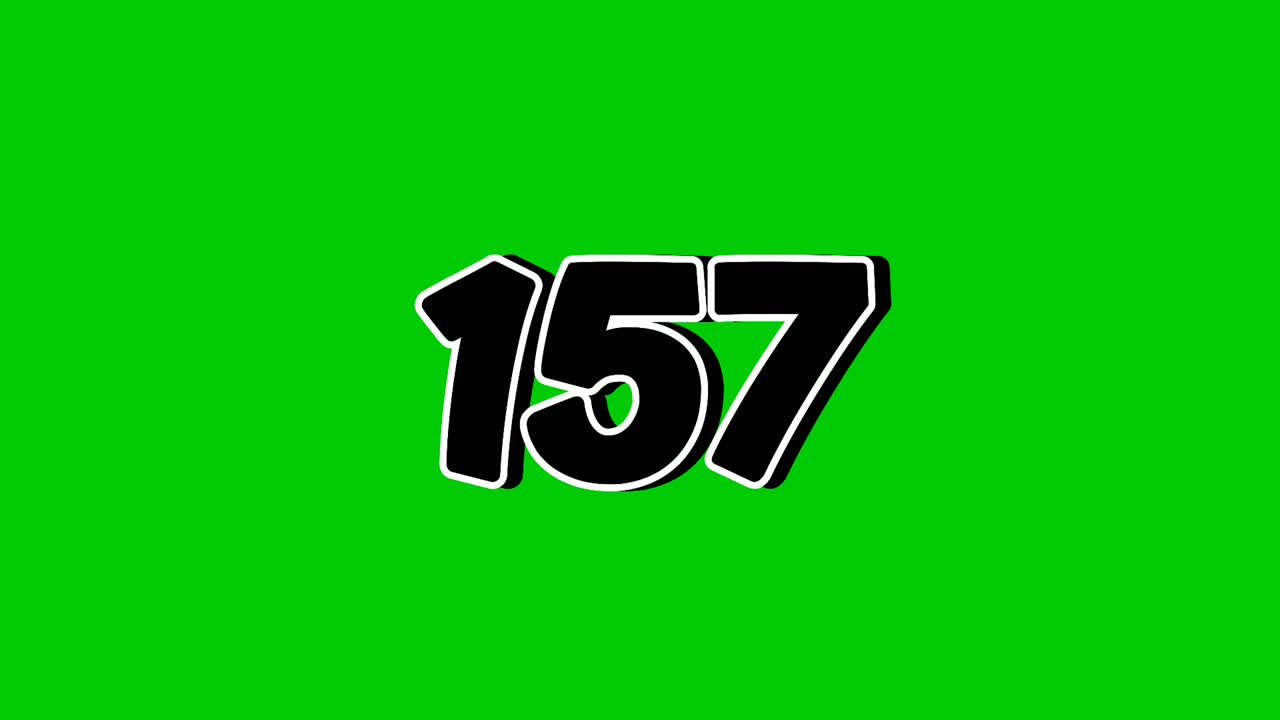 Number 157 symbol sign animation motion graphics cartoon on green screen background. Black color number reveal on smoke,for video number for video elements