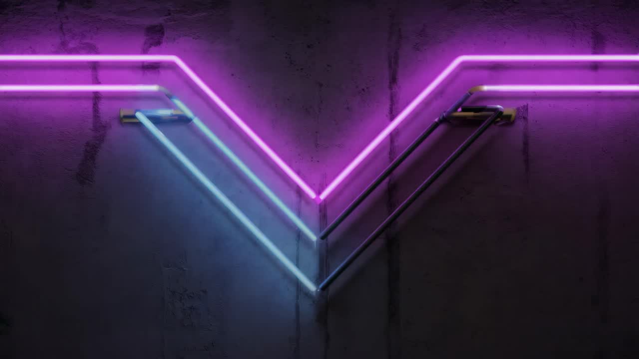 V-formede neonlys på betonvæg