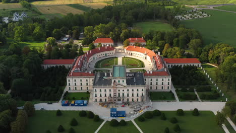 drone shot of the front of palace esterházy kastléy in hungary