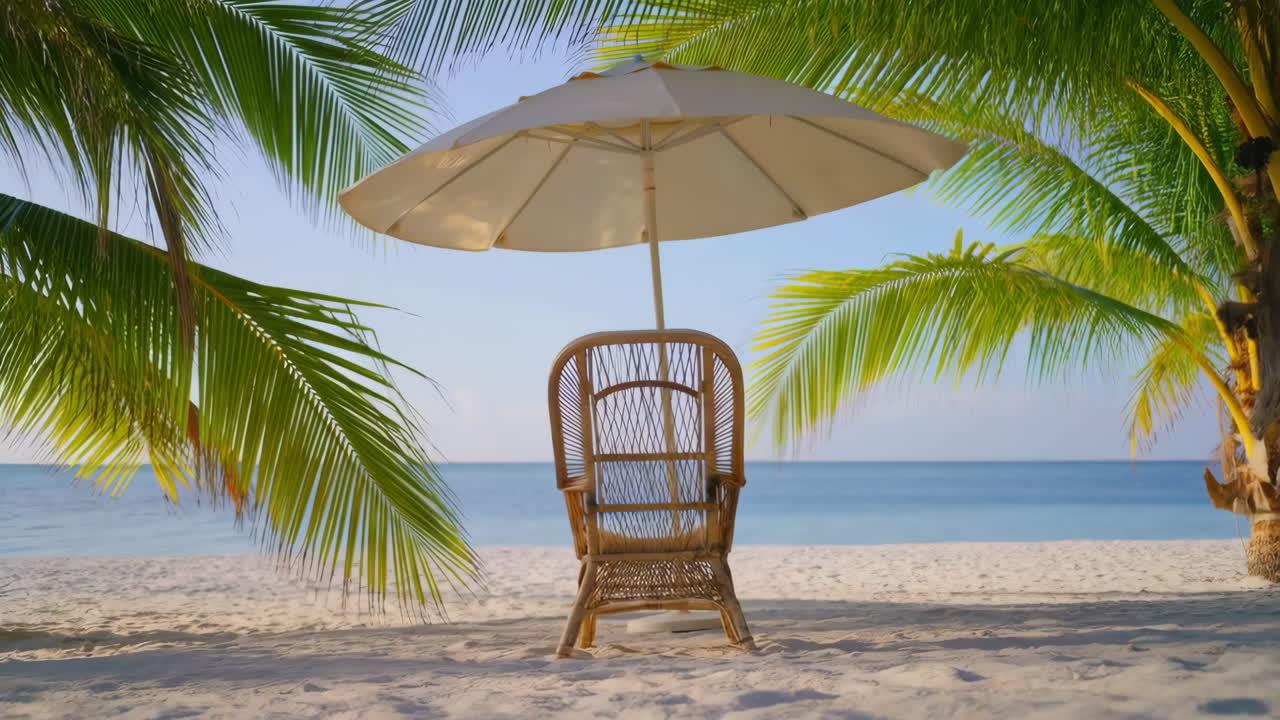 Idyllic Tropical Beach Scene with Chair and Umbrella