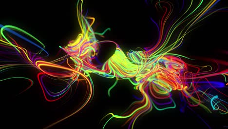 el flujo de fondo abstracto de líneas de brillo o rayas de luz. las partículas de luces en funcionamiento se forman en el espacio 3d brillando hermosas líneas curvas como una bola de alambres quemándose con luz de neón. hermoso bg creativo.