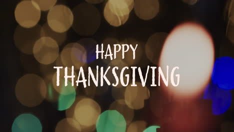 Animation-of-happy-thanksgiving-text-and-spot-lights-on-brown-background