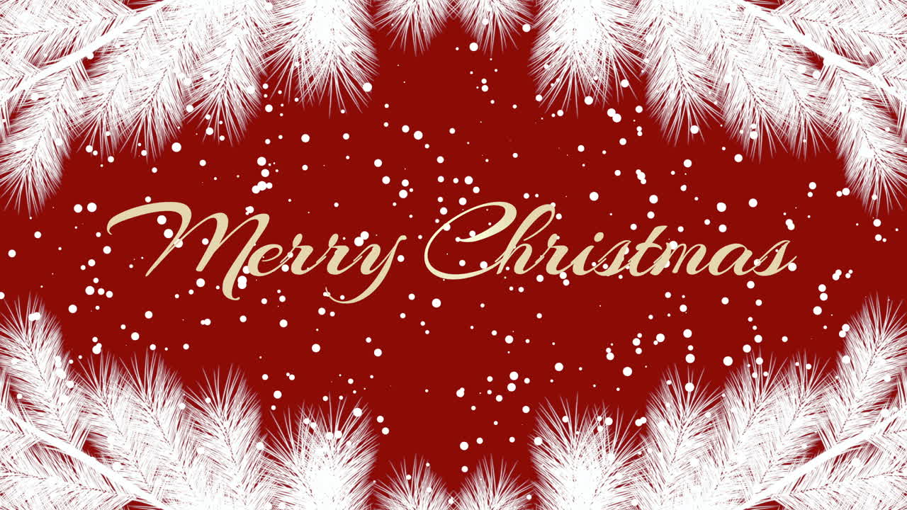 feliz navidad con nieve voladora y árbol de navidad en gradiente rojo