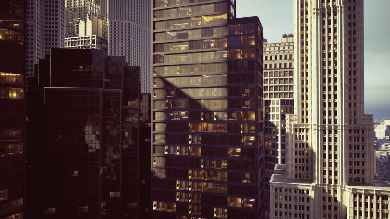 Centro de Dallas vintage com edifícios em camadas e atmosfera de tons quentes