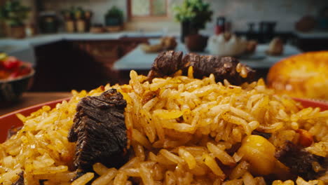 delicious plov (rice pilaf) dish