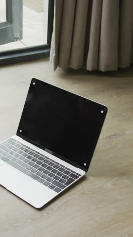 video of plus size african american woman practicing yoga with laptop with copy space