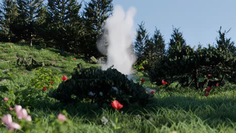 enchanted meadow with misty geyser