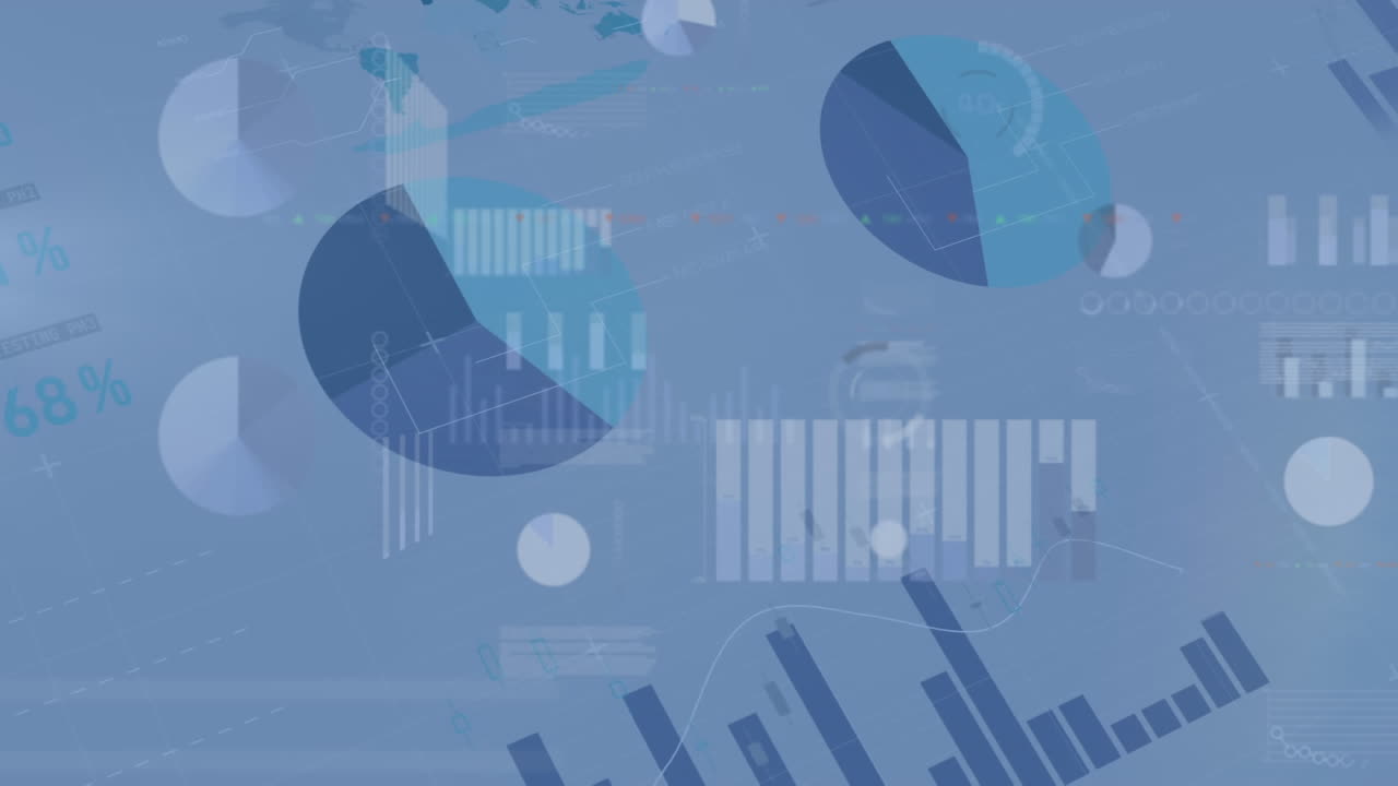 Animation of financial data processing over digital screen