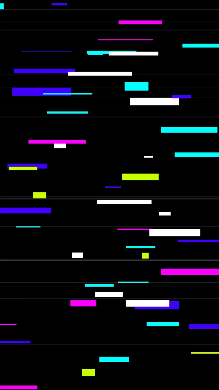 Digitaler Glitch-Effekt mit bunten horizontalen Linien auf schwarzem Hintergrund.