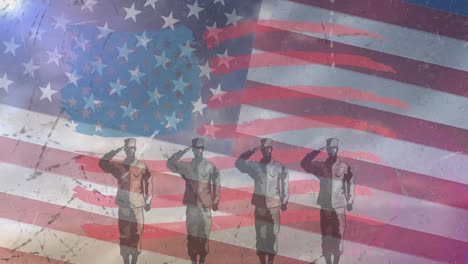 animation of soldiers saluting over american flag