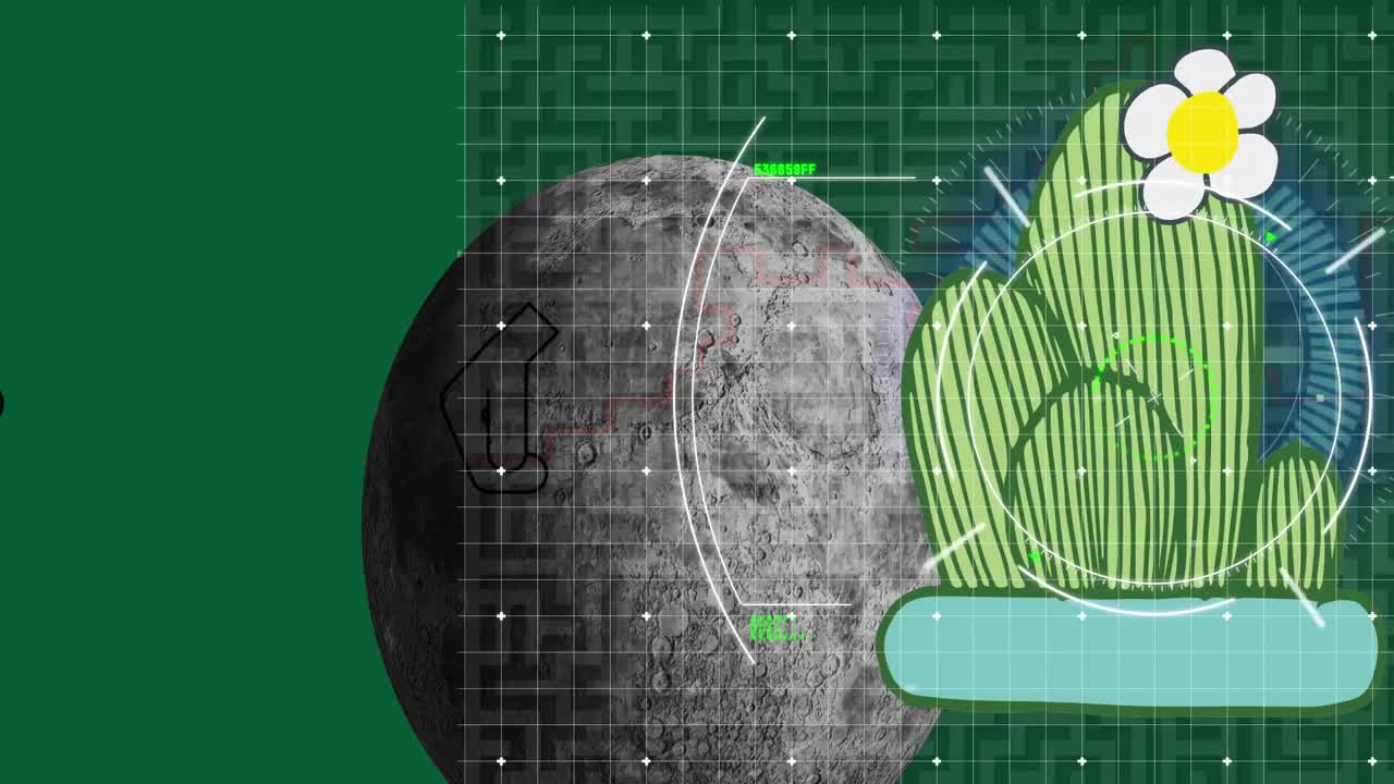 녹색 배경에 달과 범위 스캐닝과 함께 데이터 처리 애니메이션