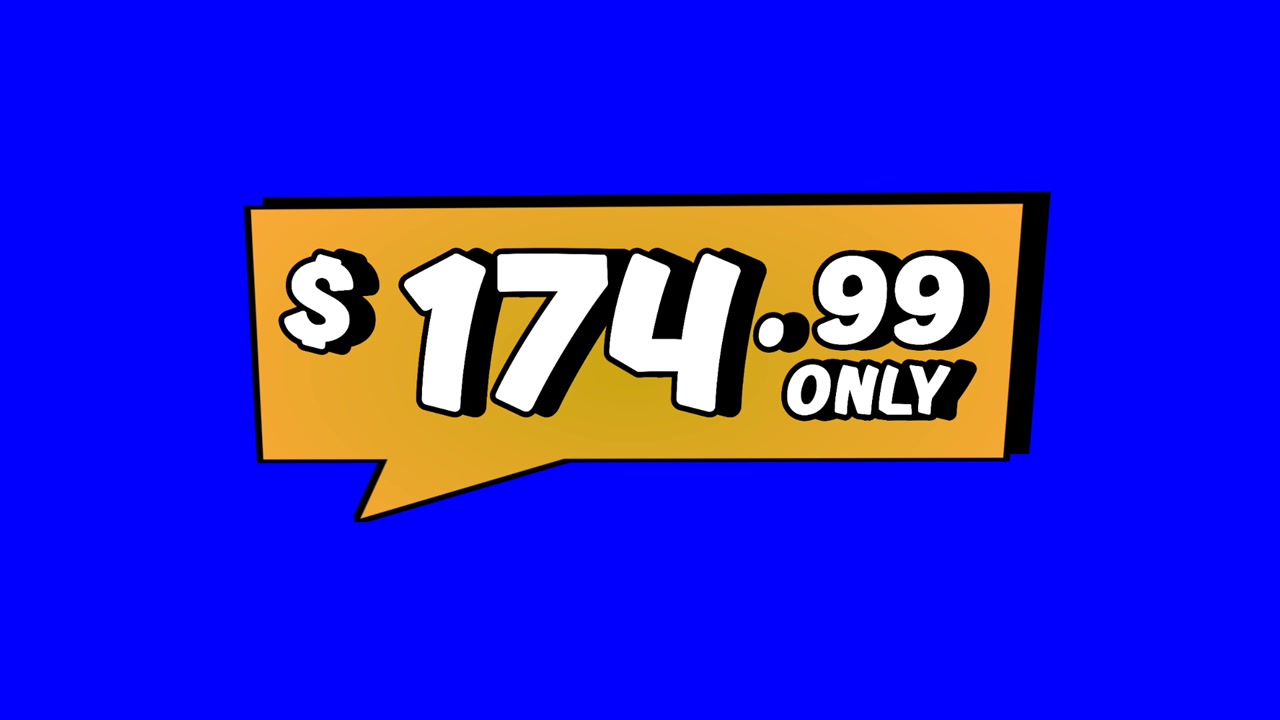 Animazione 174,99 $ - solo cartellino del prezzo in grafica in movimento con fumetto su sfondo blu. Perfetto per pubblicità, e-commerce, vendita al dettaglio, sconti e video promozionali, elemento video per concetto aziendale