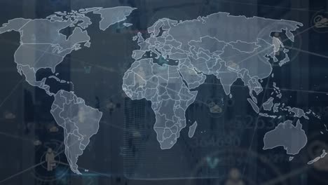 Animación-De-Red-De-Conexiones-Y-Procesamiento-De-Datos-Con-Mapa-Mundial-Sobre-Sala-De-Servidores