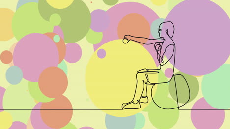 animation of drawing of sportswoman exercising and spots on green background