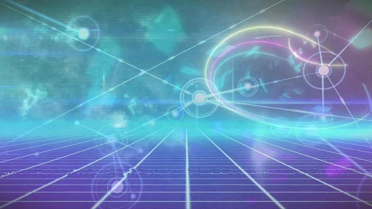 Animazione digitale di elaborazione dati statistici su una rete di connessioni su sfondo blu.
