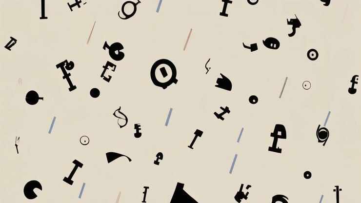 Abstract Animation of Floating Typographic Symbols and Shapes