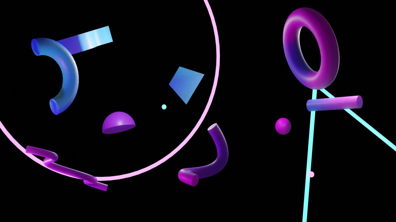 animación de formas 3d abstractas sobre círculo, triángulo y fondo negro