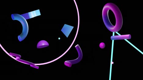 animación de formas 3d abstractas sobre círculo, triángulo y fondo negro