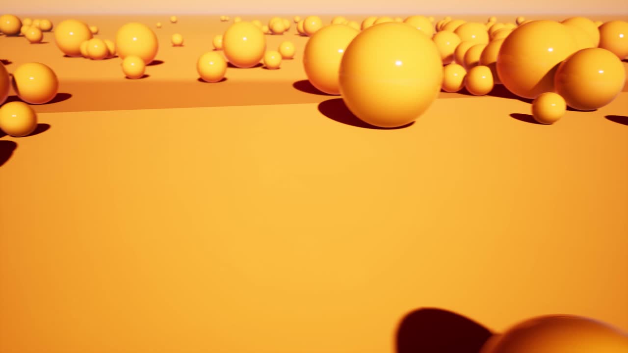 imágenes abstractas de bolas de plástico naranja 3d. moviéndose en dirección lateral a través de esferas brillantes estáticas que representan un fondo animado decorativo. formas geométricas brillantes en diferentes tamaños video 4k