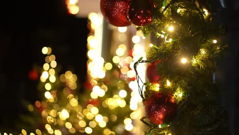 christmas tree with bokeh lights and ornaments