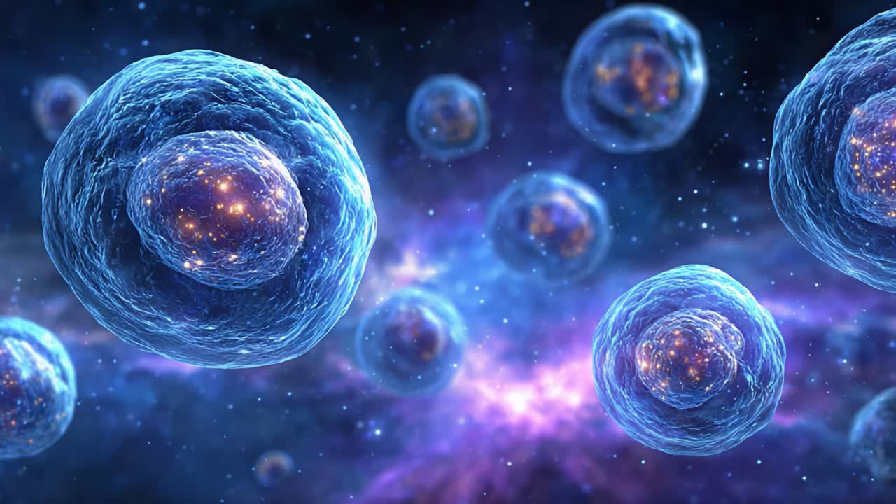 Exploring the Mysteries of Cell Structures in a Stunning Cosmic Background: A Journey Through the Microcosm and the Universe Beyond