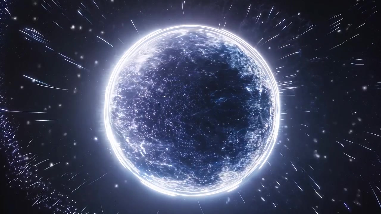Sfera luminosa astratta con particelle di luce energetiche nello spazio
