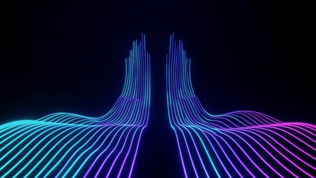 Dynamic Digital Waveform with Blue and Purple Neon Lines