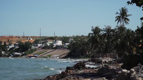 static shot of mui ne fishing village on sunny day