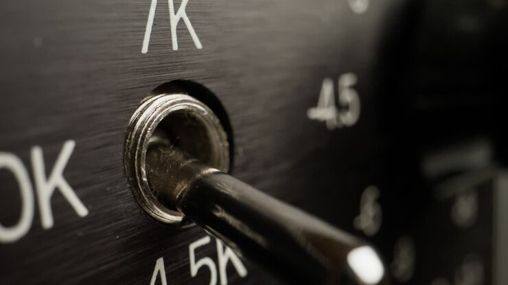 Close-up of a black audio switch