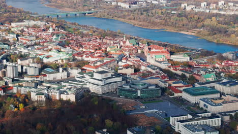 tight aerial shot of warsaw old town