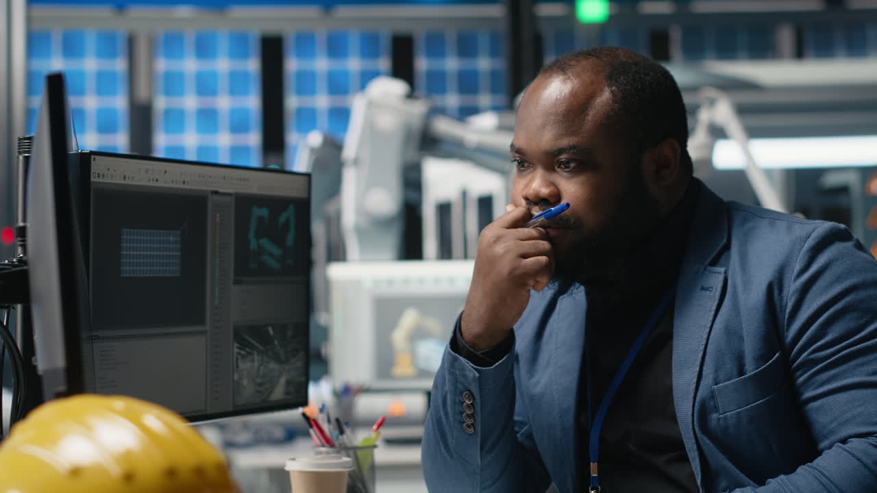 Engineer Working on Computer in Robotics Lab