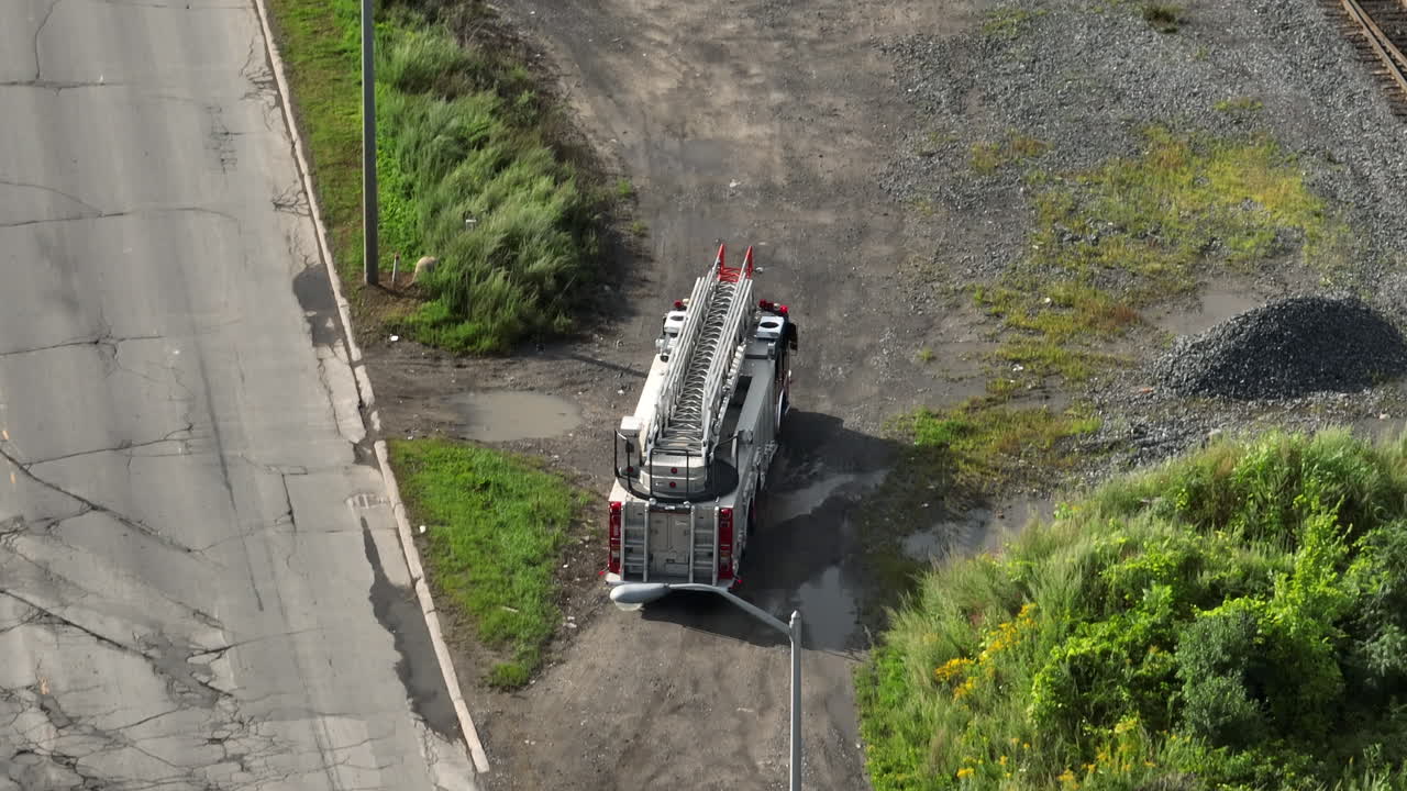 Aerial view of fire truck driving to the scene